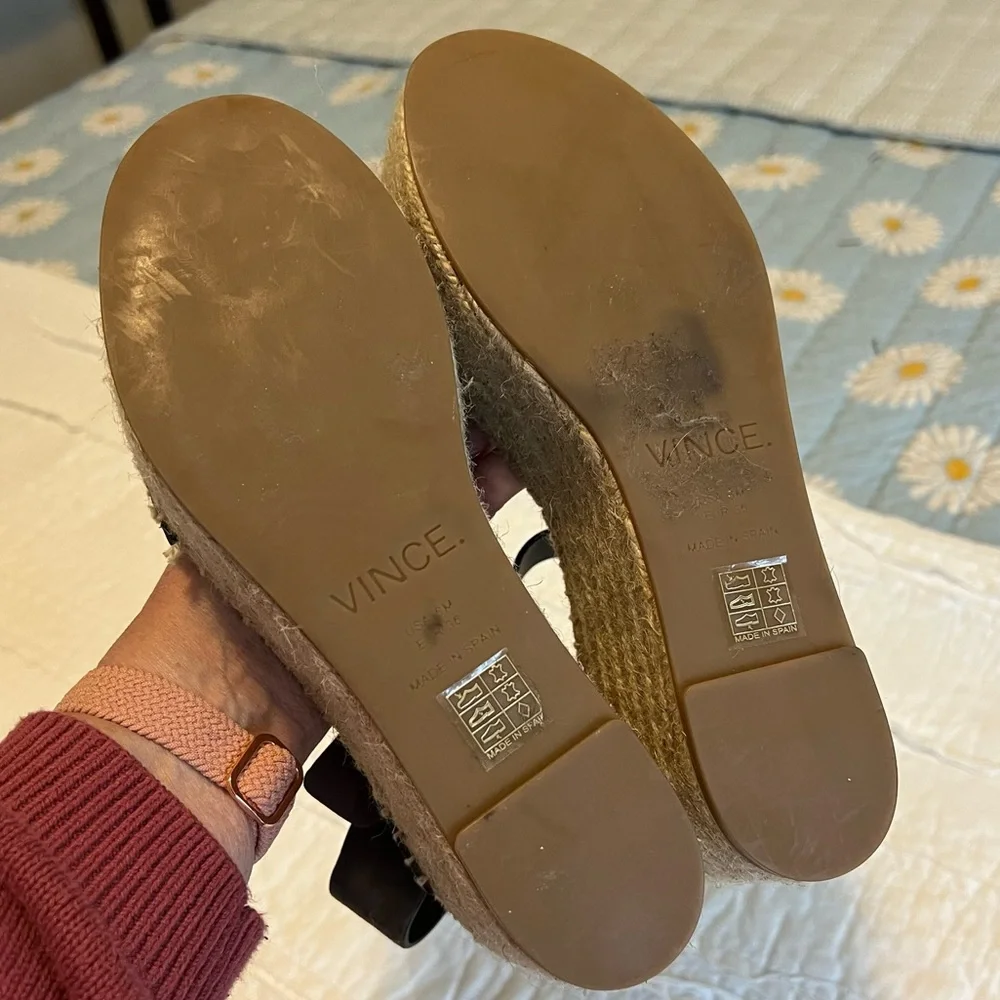 Vince Gray Leather Espadrille Wedge Sandals Size 6